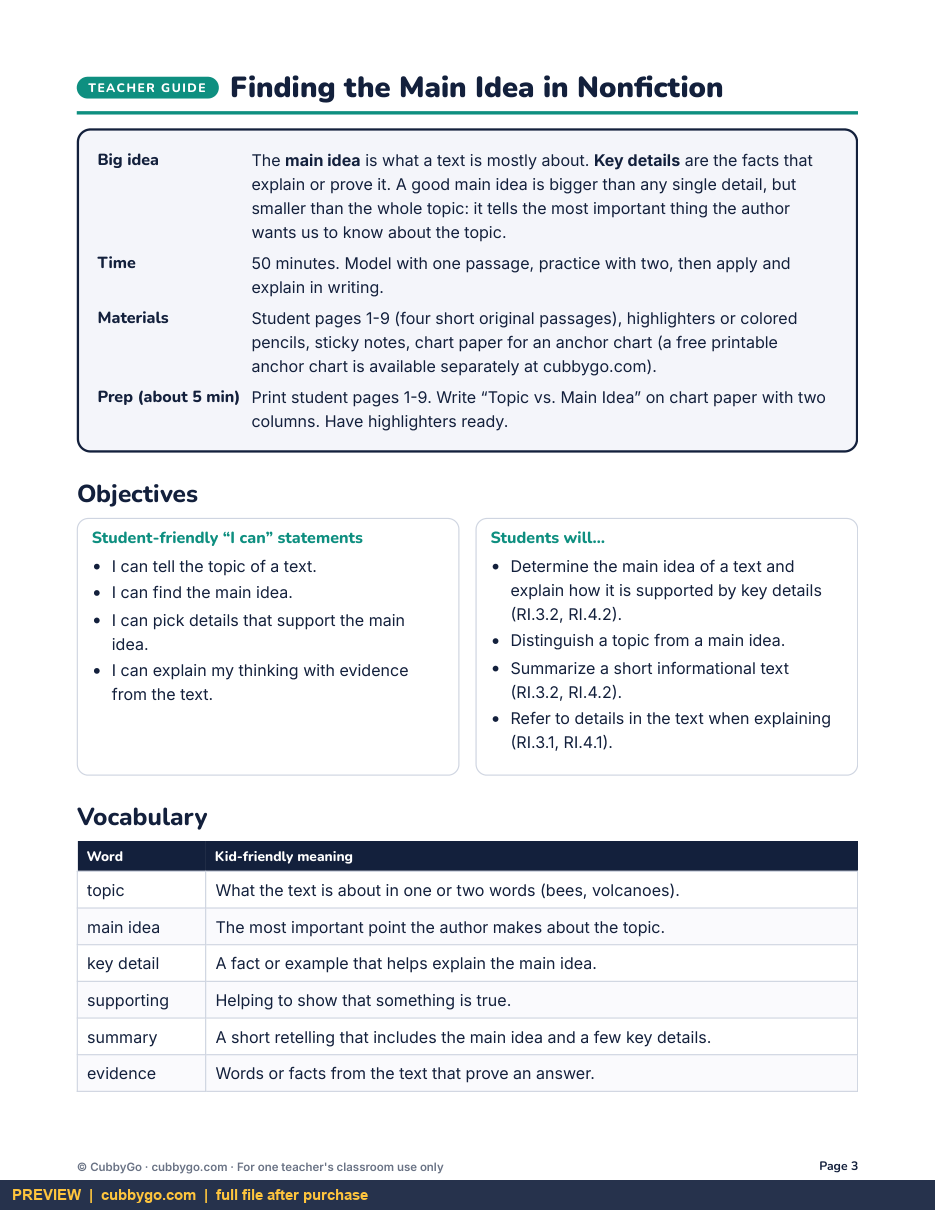 Preview page 2 of Finding the Main Idea in Nonfiction