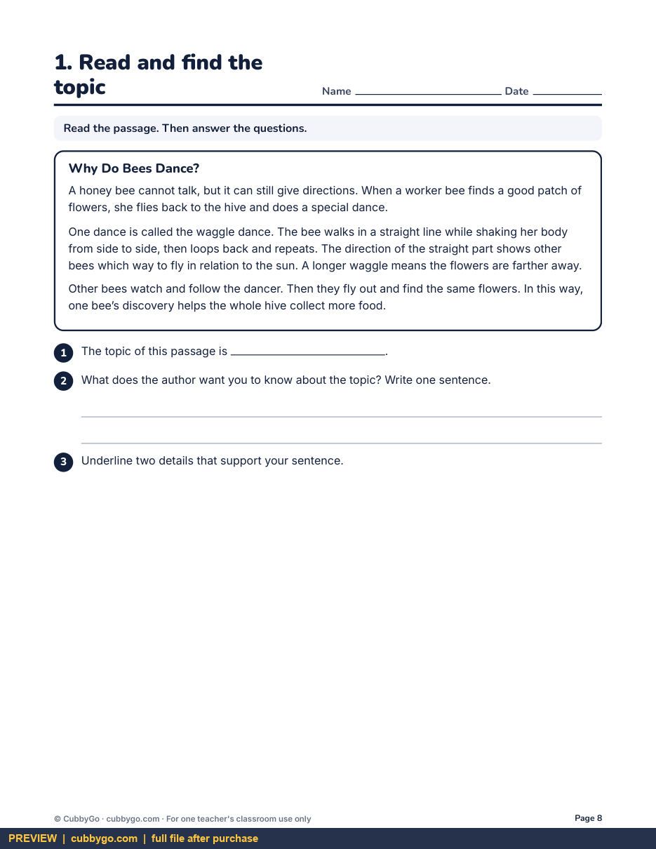 Preview page 3 of Finding the Main Idea in Nonfiction