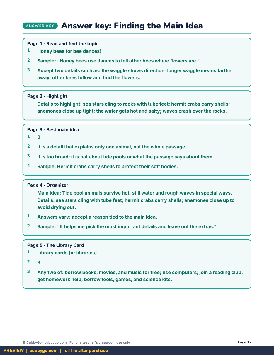 Preview page 5 of Finding the Main Idea in Nonfiction