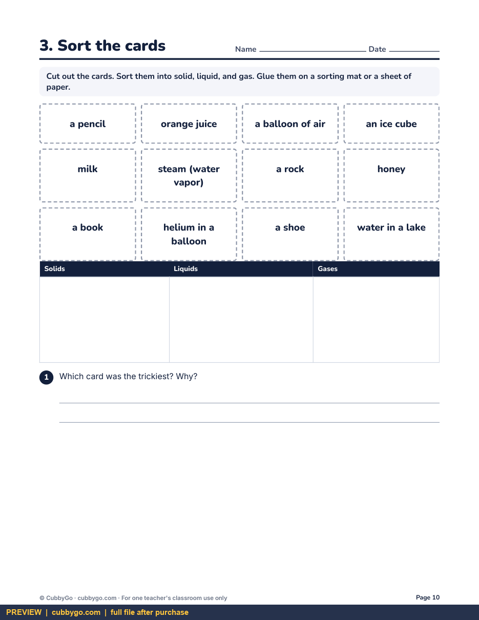 Preview page 4 of States of Matter: Solids, Liquids, Gases