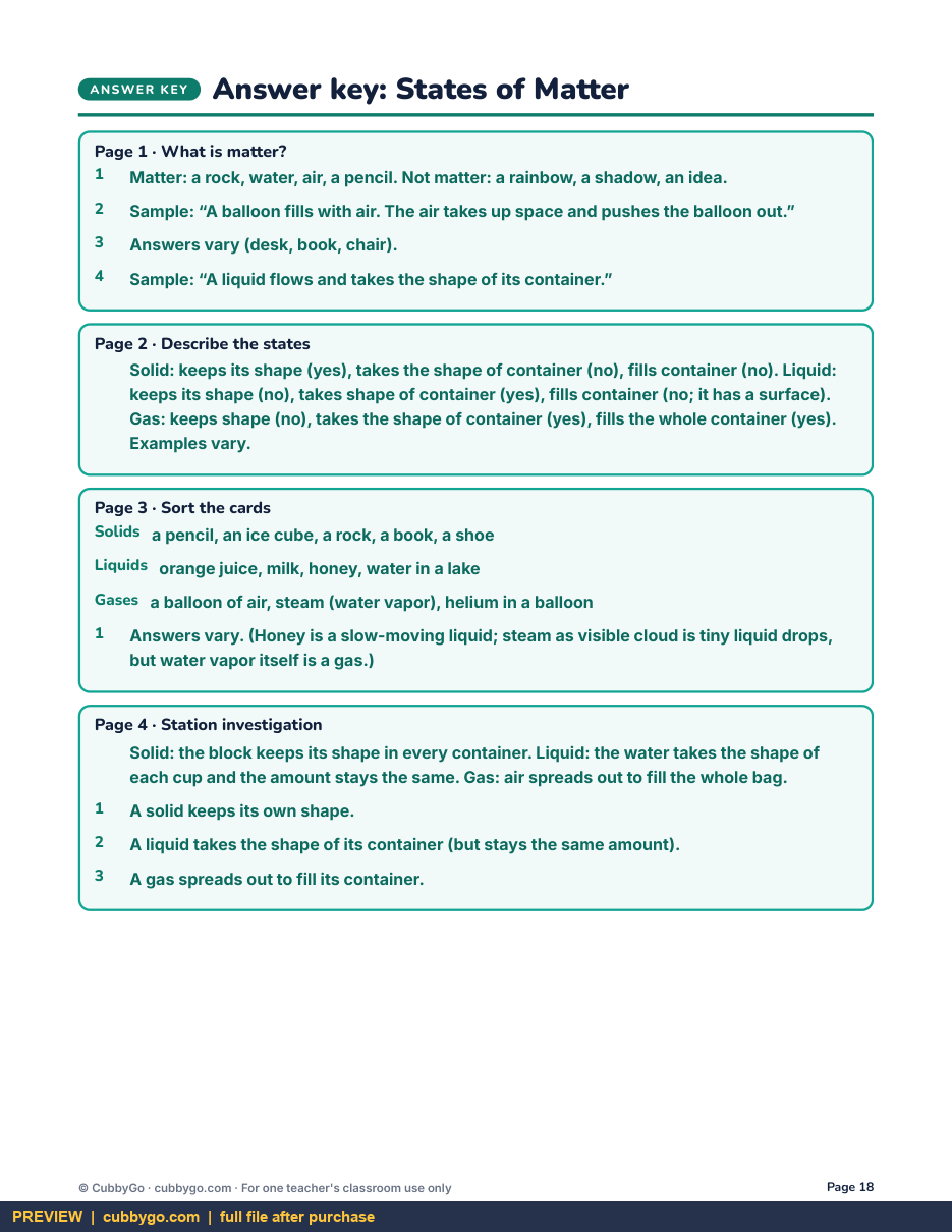 Preview page 5 of States of Matter: Solids, Liquids, Gases