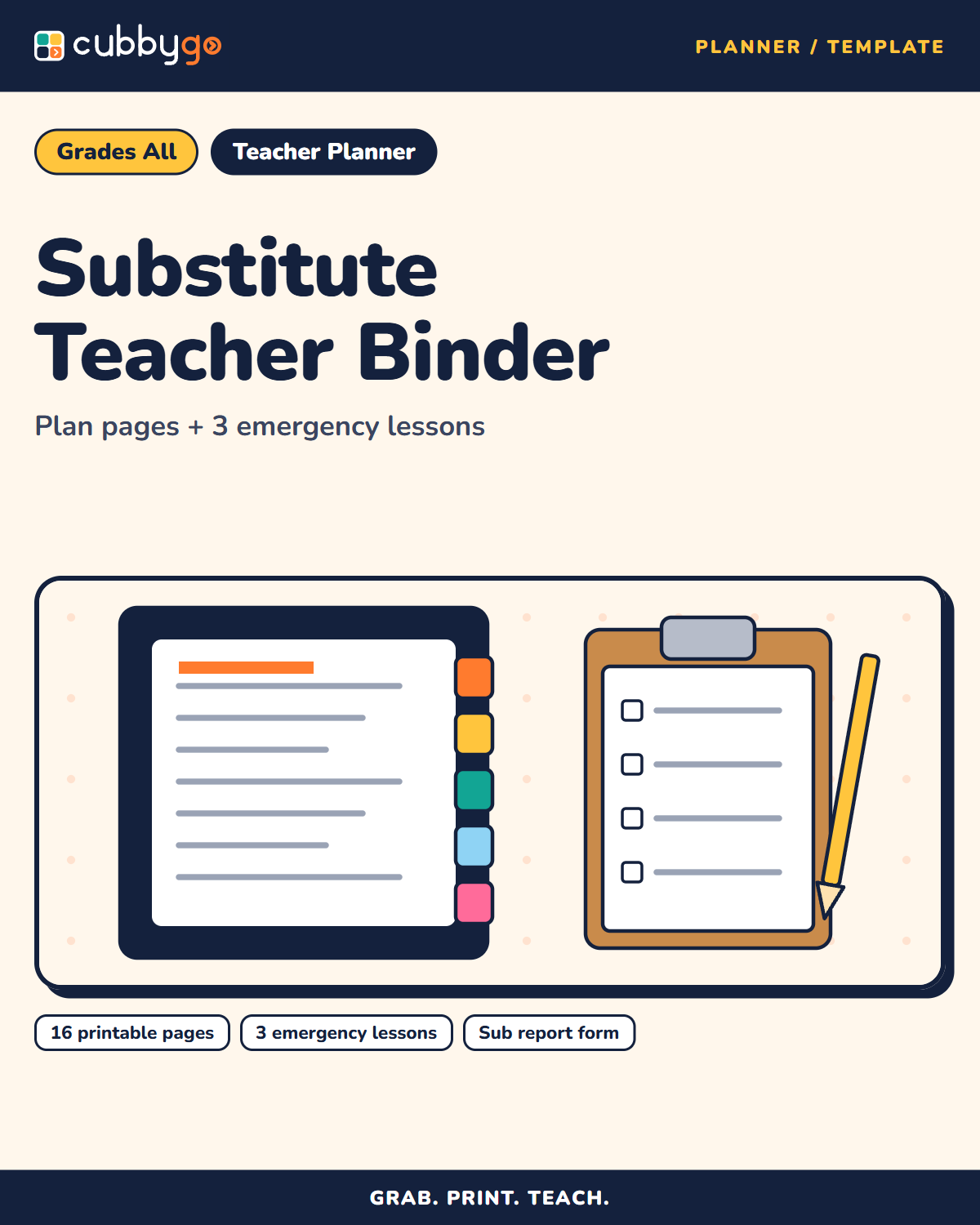 Cover of Substitute Teacher Binder: Emergency Plan Pages