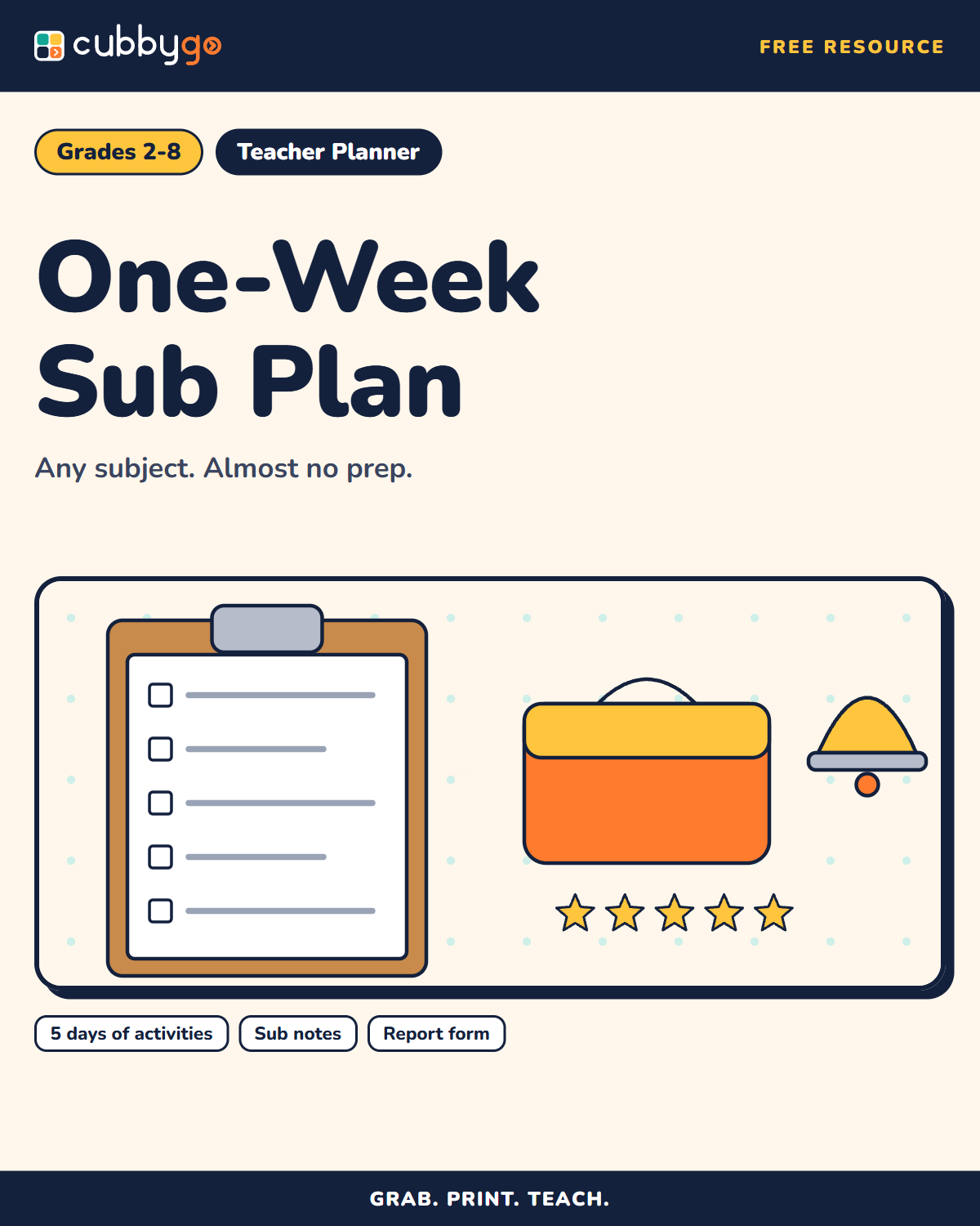 Cover of FREE: One-Week Sub Plan (Any Subject)