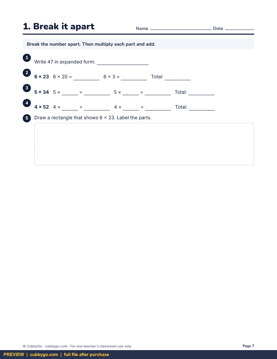 Preview page 2 of Multiplying 2-Digit Numbers with Area Models