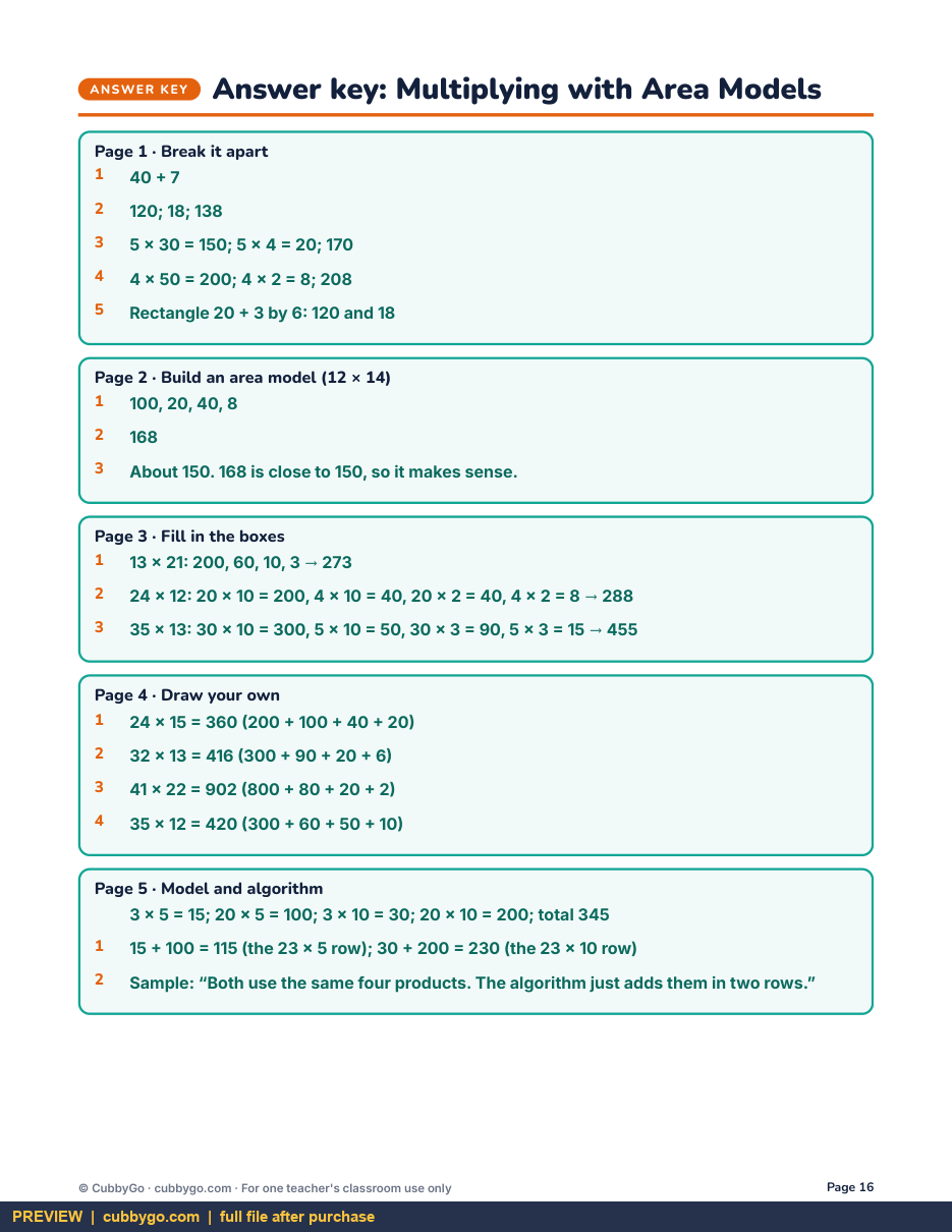 Preview page 4 of Multiplying 2-Digit Numbers with Area Models