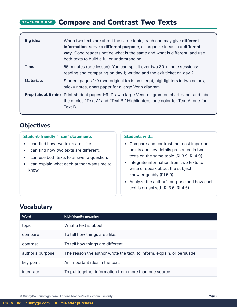 Preview page 2 of Compare and Contrast Two Texts